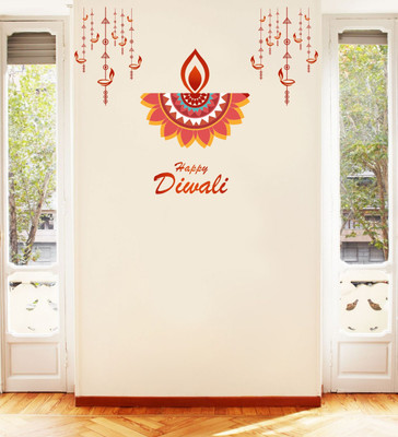VCREATE DECOR 91 cm Happy diwali deepak Wall Sticker And Decal Self Adhesive Sticker(Pack of 1)