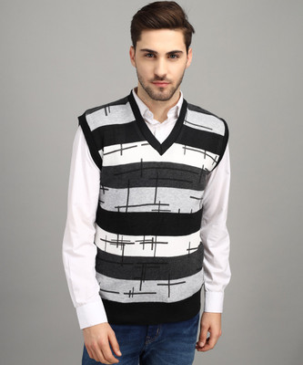 Trendy World Colorblock V Neck Casual Men Black, White Sweater
