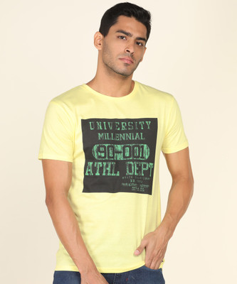 PETER ENGLAND Printed Men Round Neck Yellow T-Shirt