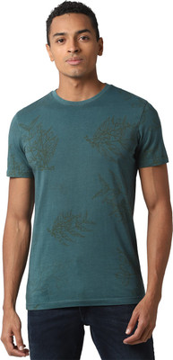 PETER ENGLAND Printed Men Round Neck Green T-Shirt