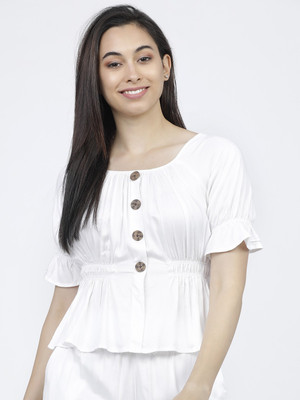 Tokyo Talkies Casual Solid Women White Top