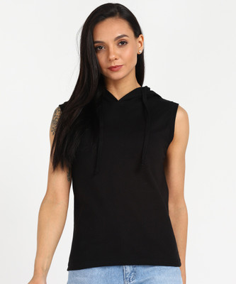 Rock Paper Scissors Casual Solid Women Black Top