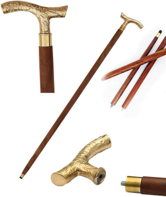 forest craft Antique Brass Golden Handle 36 inch with Wooden Walking Stick