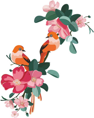 StickerYard 63 cm Colorful Birds On branch Self Adhesive Sticker(Pack of 1)