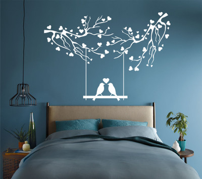 StickerYard 58 cm White Tree Birds Swing Self Adhesive Sticker(Pack of 1)