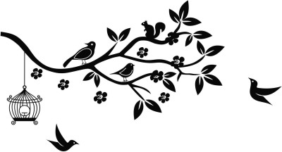 StickerYard 50 cm Beautiful Branch Cage With Birds Self Adhesive Sticker(Pack of 1)