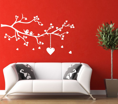 StickerYard 46 cm White Birds On Branch Self Adhesive Sticker(Pack of 1)