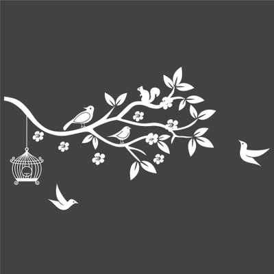 StickerYard 50 cm Beautiful Branch Cage With Birds Self Adhesive Sticker(Pack of 1)