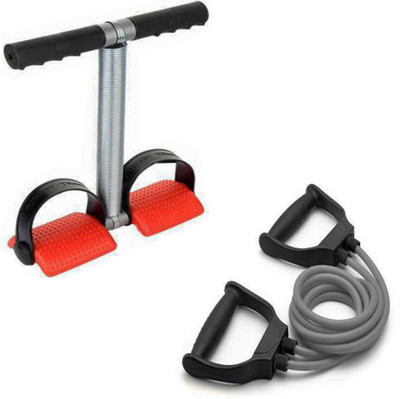 WIB Single Spring Tummy Trimmer+Double Resistance Band, Toning Tube Ab Exerciser(Multicolor)
