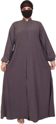 FAUZIA FASHION Cotton Blend Solid Abaya With Hijab(Grey)