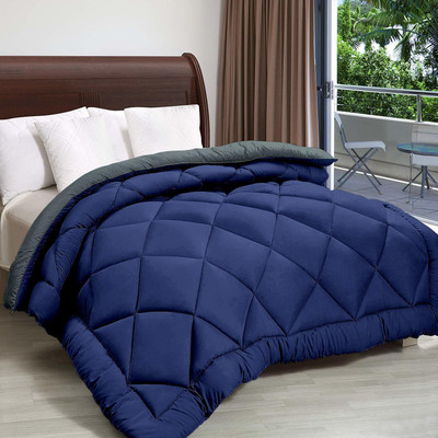 Magixy Solid Single Comforter for  Mild Winter(Poly Cotton, Navy Blue & Grey)