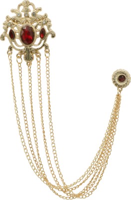 Adorn Golden Long Chain Maroon Rhinestone Suit Coat Brooch For Men Brooch(Gold)