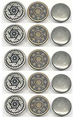 ZENITH Imported No Sew Hammer on 17 mm Show Jeans Glossy Tack Star Button (Gun Metal and Silver Black Design) -Combo Pack of 15 Metal Buttons(Pack of 15)