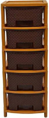 NEELESHWARI Multipurpose 5 Layers Modular Drawer System Organizer Rack ( Brown ) Plastic Free Standing Chest of Drawers(Finish Color - BROWN, DIY(Do-It-Yourself))