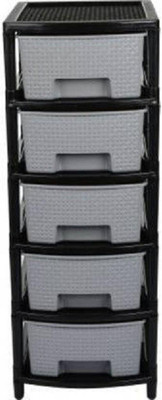NEELESHWARI Multipurpose 5 Layers Modular Drawer System Organizer Rack ( Grey ) Plastic Free Standing Chest of Drawers(Finish Color - GREY, DIY(Do-It-Yourself))