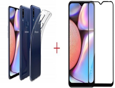 NIMMIKA ENTERPRISES Back Cover for Samsung Galaxy A10s/Samsung Galaxy M01s Back Cover & Tempered Glass 11D(Transparent, Black, Shock Proof, Pack of: 1)