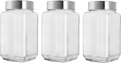 JAJOD Glass Grocery Container  - 1800 ml(Pack of 3, Clear)