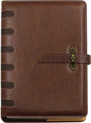 Viva Global Venetian Multidated Layout Portfolio Diary - 70 GSM Cream with Refillable Sleeve Cover and Roman Design Metal Buckle & Sleek Tab Closure A5 Diary Ruled 400 Pages(Brown)