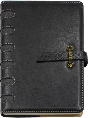 Viva Global Venetian Multidated Layout Portfolio Diary - 70 GSM Cream with Refillable Sleeve Cover and Roman Design Metal Buckle & Sleek Tab Closure A5 Diary Ruled 400 Pages(Black)