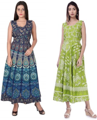 Alvano Women Maxi Blue, Green Dress