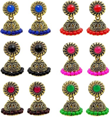 Happy Stoning Traditional Designer Jhumka Earrings (6 Pairs) Alloy Jhumki Earring