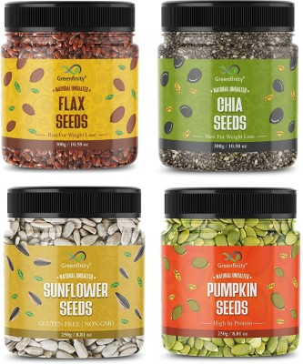 Greenfinity Combo Pack of Raw Flax and Chia Seeds - 300g and Raw Sunflower and Pumpkin Seeds - 250g Roasted Flax Seeds, Chia Seeds, Sunflower Seeds, Pumpkin Seeds(1100 g, Pack of 4)