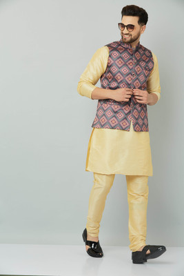 kaifoo Men Kurta Churidar Ethnic Jacket Set