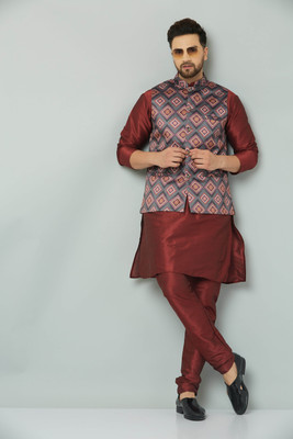 kaifoo Men Kurta Churidar Ethnic Jacket Set