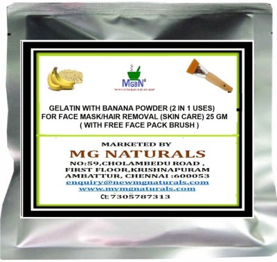 MGBN GELATIN WITH BANANA POWDER (2 IN 1 USES) FOR FACE MASK/HAIR REMOVAL 25 GM (WITH FACE PACK BRUSH)(25 g)