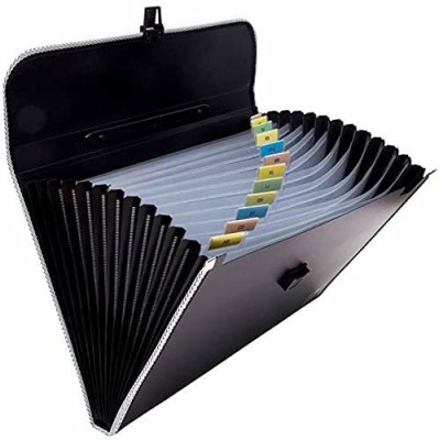 SHB PLASTIC Plastic Presents Plastic File 13 Folder F/C Expanding Bag with Handle 1111 (Set of 1, Black)(Set Of 1, Black)