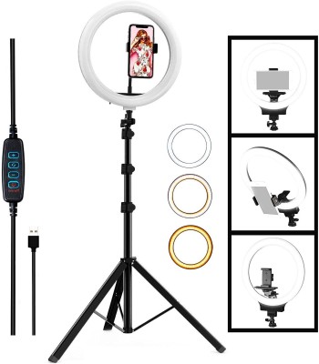 TECHEL RGB Ring Light with adjustable Tripod Stand, Mini LED Dimmable Selfie Ring Light with Cell Phone Holder Desktop LED Lamp with USB for Makeup, Youtube, Video , Photography, Shooting Ring Flash Ring Flash(Multicolor)