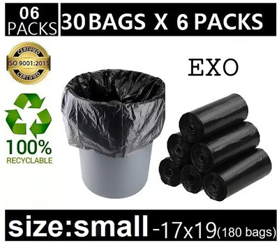 Regalo Oxo-Bio Degradable Garbage Bags Small (17x19 inches)- 30 Bags | Roll ( Pack of 6), Black, Eco friendly Bags, for Home, Kitchen and Office Small 10 L Garbage Bag  Pack Of 180(180Bag )