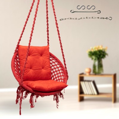 Curio Centre Swing with L-Cushion & Chain Accs. Cotton Hammock(Red, DIY(Do-It-Yourself))