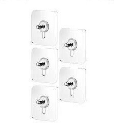 SEASPIRIT Screws Hanger No Hole Hook Home Traceless Sticker Wall Mounted Strong Non-Marking Stickers Perforated Stainless Steel Screw Patches Hook 5(Pack of 5)