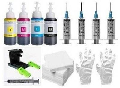 KATARIA ink for 805 HP cartridge REFILL KIT hp printer HP Deskjet 1210, 1211, 1212, 1213, 2330, 2331, 2332, 2333, 2720, 2721, 2722, 2723, 2729; HP Deskjet plus 4121, 4122, 4123. 100 ml each ink bottle 5 syring 1 set suction tools tissue hand gloves Black + Tri Color Combo Pack Black + Tri Color Combo Pack Ink Bottle