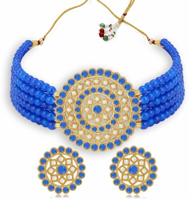 J J Brass Gold-plated Blue Jewellery Set(Pack of 1)