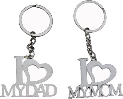 Natali Traders Best Gift For Mom And Dad-Pack Of 2 Metal Keychain- I Love My Dad-Mom- Anniversary Gift Key Chain