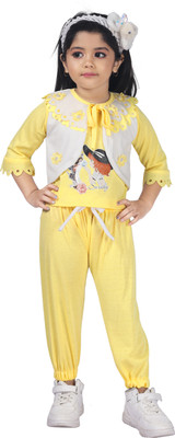 Kgn Garments Girls Party(Festive) Jacket Trouser, Top(Yallow)