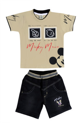 Zadmus Kids Baby Boys Mickey Party(Festive) T-shirt Shorts(Beige)