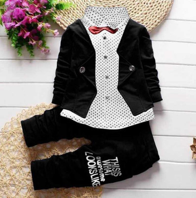 greevafashion Baby Boys Casual Bow Tie Track Suit(black)