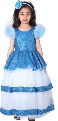 Wow princess Baby Girls Maxi/Full Length Festive/Wedding Dress(Blue, Fashion Sleeve)