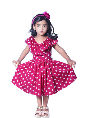 Shahina Fashion Girls Calf Length Casual Dress(Pink, Short Sleeve)