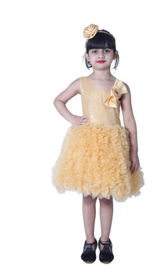 Wow princess Girls Midi/Knee Length Party Dress(Gold, Sleeveless)