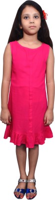 RF CLOTHES Girls Calf Length Casual Dress(Pink, Sleeveless)