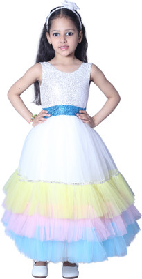 Wow princess Girls Maxi/Full Length Festive/Wedding Dress(Multicolor, Sleeveless)
