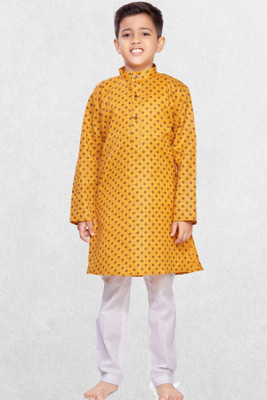 Shiwam Ethnix Boys Printed Straight Kurta(Yellow)