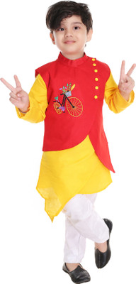 Smuktar garments Baby Boys Wedding, Festive & Party Kurta and Dhoti Pant Set(Red Pack of 1)