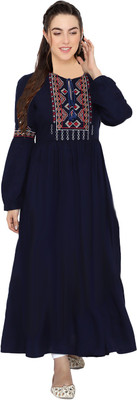 SHASHVI Women Embroidered Flared Kurta(Blue)