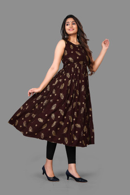 WARTHY ENTERPRISE Women Printed Flared Kurta(Brown)