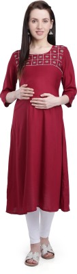 Mothersyard Women Embroidered A-line Kurta(Maroon)